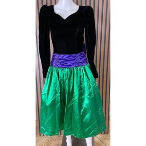 Gunne Sax by Jessica McClintock Women's 3 Green Dress 80s Fit & Flare Cocktail